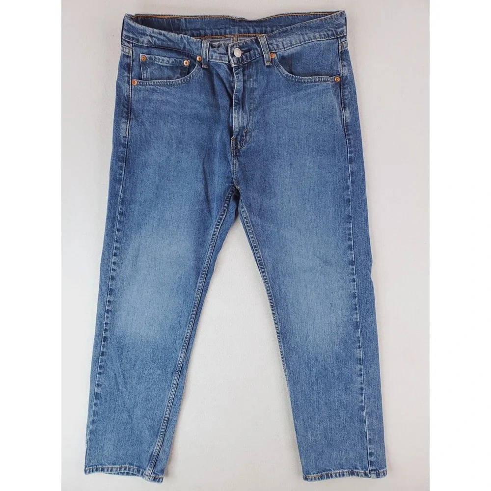 Levis 505 Jeans Mens 33x30 Blue Regular Straight Stretch Denim Work Pant Red Tab